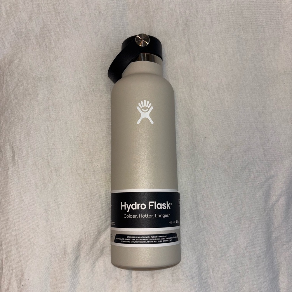 Hydro Flask Bottle with Black Lid and Oat body